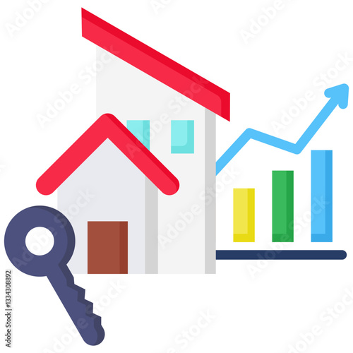 Rent Growth icon in Flat Color Style. Simple Vector Design. Simple Vector Flat Icon