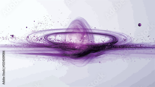 The image depicts an abstract representation of a nebula or cosmic event.  The dominant color is purple, ranging from light lavender to deep violet. The central form is a swirling, elliptical mass