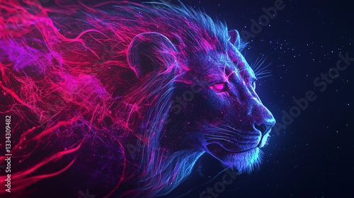 Vibrant Abstract Neon Lion Artwork Design for Modern Digital Art