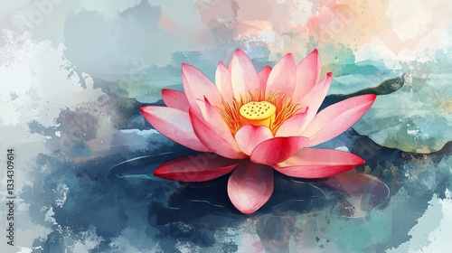 Vibrant Watercolor Lotus Flower Digital Art Illustration