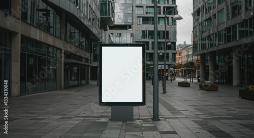 Street banner mockup PSD. Empty advertising billboard in urban setting