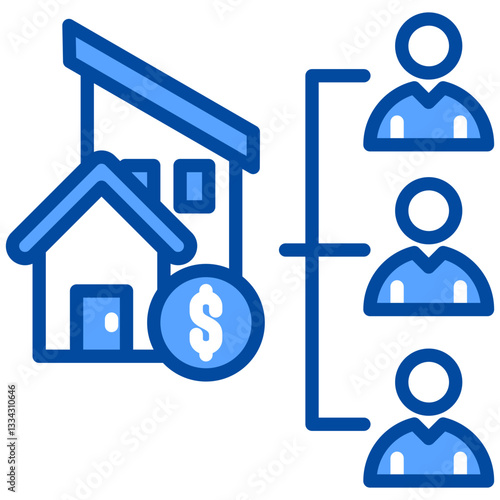 Real Estate Crowdfunding icon in Blue Color Style. Simple Vector Design. Simple Vector Flat Icon