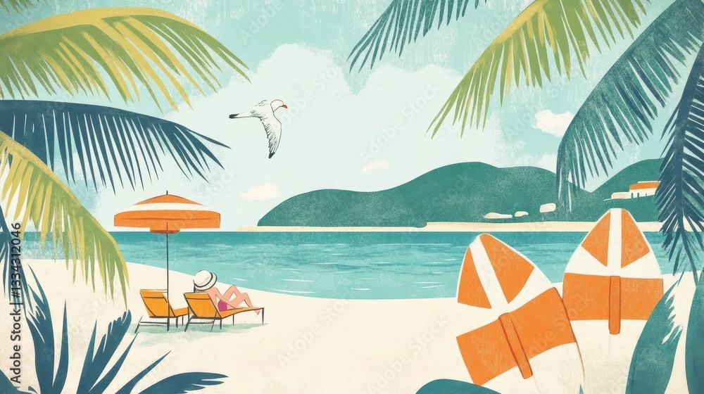 Obraz premium Tranquil Tropical Beach Paradise: Relaxing Under Palm Trees