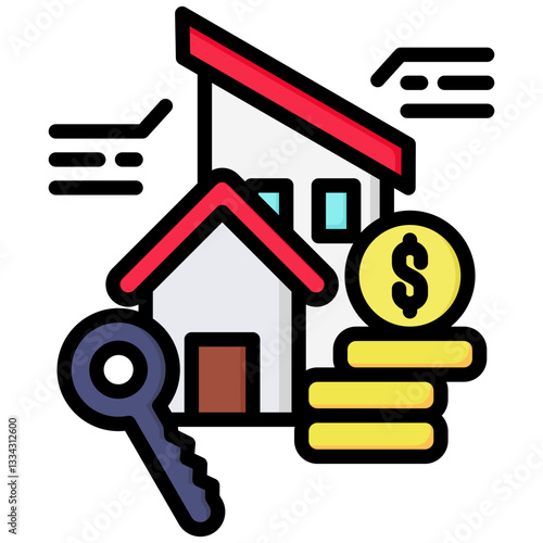 Rental Property icon in Flat Color Style With Outline. Simple Vector Design. Simple Vector Flat Icon