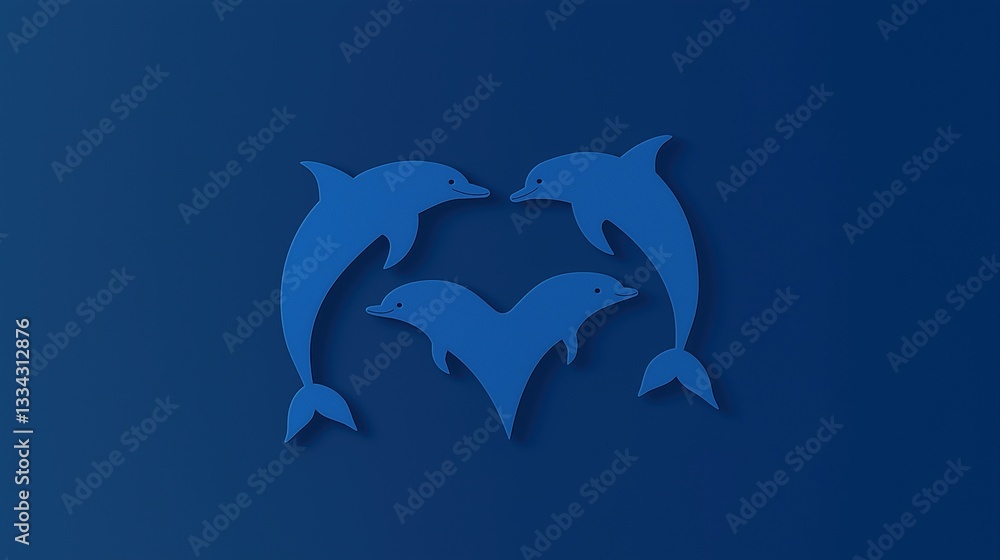Fototapeta premium Dolphins Forming a Heart Shape with Their Bodies in a Deep Blue Ocean Background
