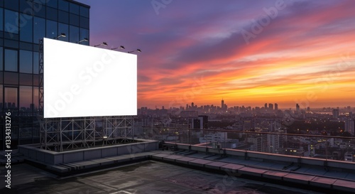 Street banner mockup PSD. Blank billboard against sunset skyline