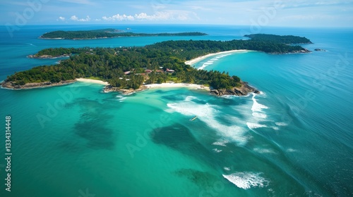 Wallpaper Mural Aerial View of a Tropical Island Surrounded by Turquoise Waters and White Sand Beaches - Exotic Paradise and Travel Destination Torontodigital.ca