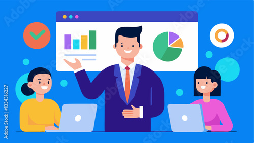 Final Presentation A consultant concluding a project presentation to clients showcasing a vibrant digital dashboard of results achieved through improved customer experiences on