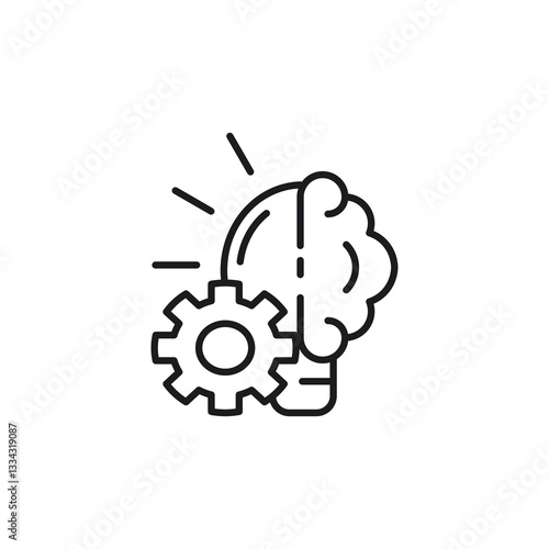 icon skill development. Brain inside a light bulb with a gear next to it, ideal for innovation, creativity, brainstorming concepts in design projects.