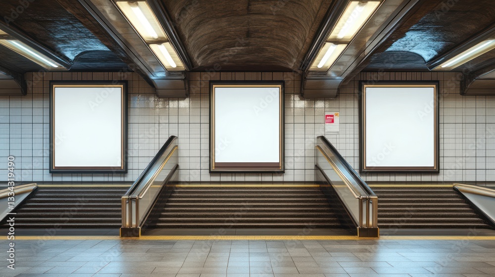 Three blank posters on subway station wall. Three blank posters on subway station wall.