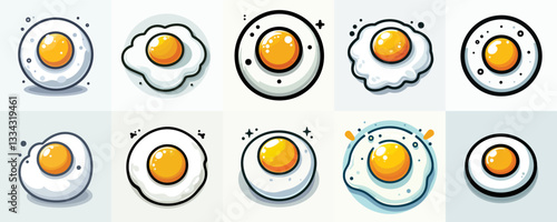 Vector collection of Fried Eggs – White circle with yolk in the middle.
