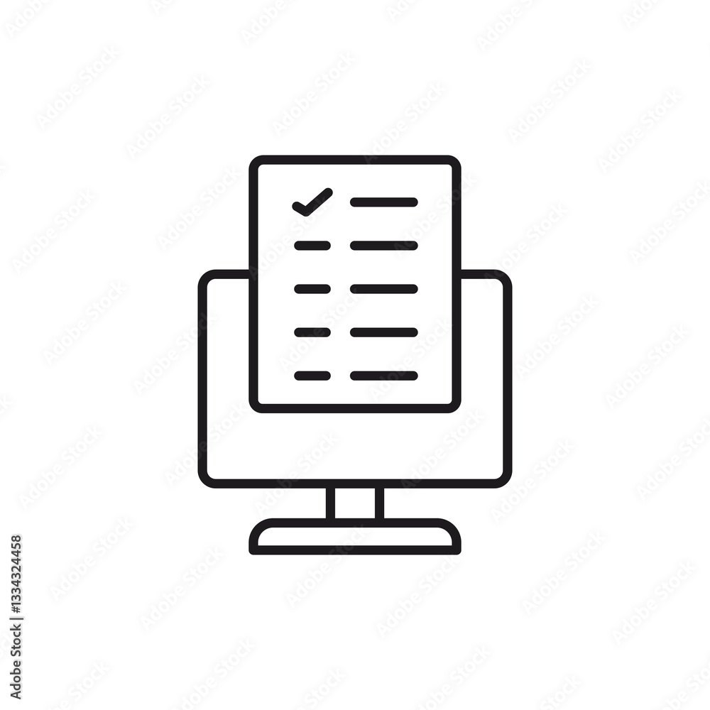 icon task checklist computer. Line icon computer monitor displaying a checklist. Ideal for web design, productivity, planning, technology, and businessrelated concepts. icon task checklist computer. Line icon computer monitor displaying a checklist. Ideal for web design, productivity, planning, technology, and businessrelated concepts.