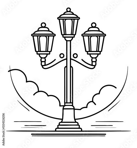 Klasyczna latarnia uliczna – czarno-biała ilustracja wektorowa