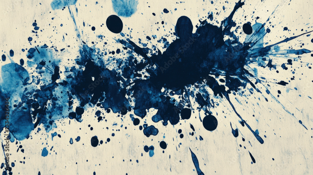 Abstract artistic background with deep blue ink splatters creating dynamic textures and patterns on a textured paper surface perfect for modern designs and backdrops Abstract artistic background with deep blue ink splatters creating dynamic textures and patterns on a textured paper surface perfect for modern designs and backdrops