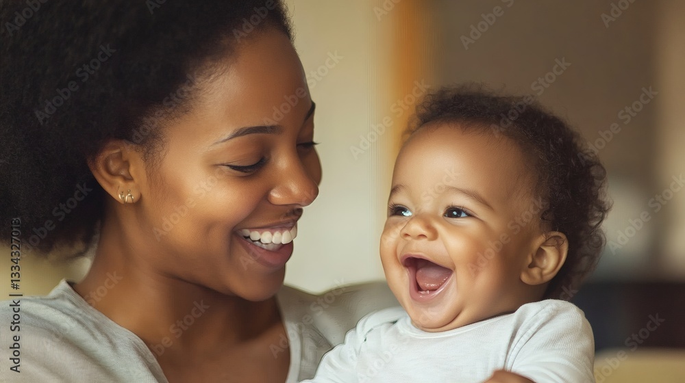 Smiling african american mother and baby share a cheerful moment Smiling african american mother and baby share a cheerful moment