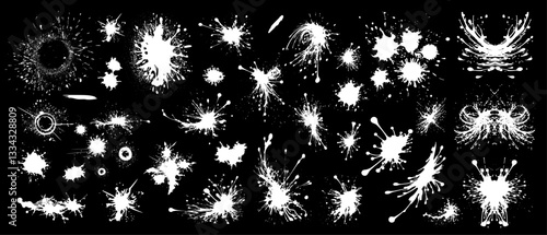 Vektor Grafik Set zur Gestaltung weiß - Kleckse und Flecken - Flüssig - Spritzer - Design Elemente Sammlung - Platsch Effekt - Überlagerung Ebenen