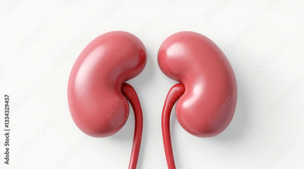 Two kidneys are shown in red, with a white background. Concept of importance and health, as the kidneys are vital organs responsible for filtering waste and maintaining balance in the body Two kidneys are shown in red, with a white background. Concept of importance and health, as the kidneys are vital organs responsible for filtering waste and maintaining balance in the body