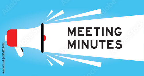 Color megaphone icon with word meeting minutes in white banner on blue background