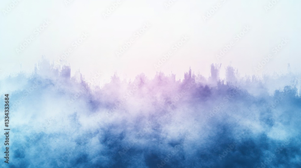 Misty, ethereal cityscape obscured by a dense fog, exhibiting a cool, blue and purple color palette. Misty, ethereal cityscape obscured by a dense fog, exhibiting a cool, blue and purple color palette.