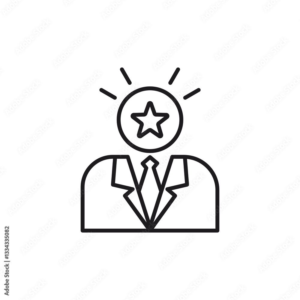 icon manager. Line drawing of a businessman with a star in his head. Suitable for business concepts, creativity, leadership, success, and innovation.