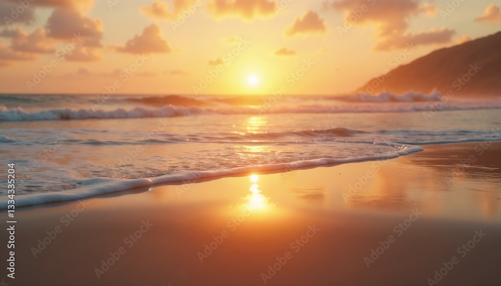 Breathtaking sunset over ocean beach with calm representing natural beauty against sky background Breathtaking sunset over ocean beach with calm representing natural beauty against sky background