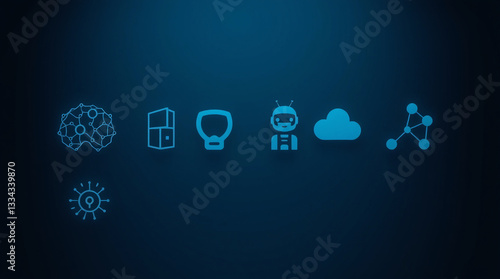 Modern Artificial Intelligence Icon Set with Solid Background for Web and App UI