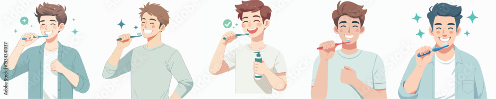 Vector collection of Men and women brushing their teeth Vector collection of Men and women brushing their teeth