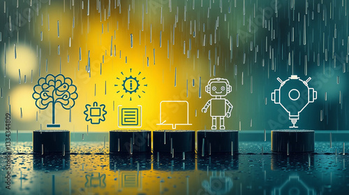 Modern Artificial Intelligence Icon Set with Solid Background for Web and App UI