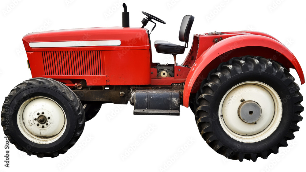 Obraz premium Red tractor isolated on transparent background: farming vehicle ready for agricultural work