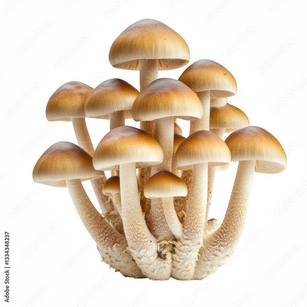 Obraz premium Small brown mushrooms with clustered appearance, showcasing their unique caps and stems. These mushrooms are often associated with various uses in nature and culture