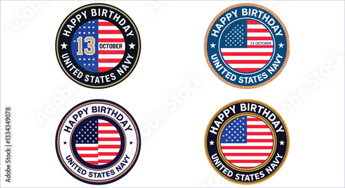 Patriotic united states navy birthday logo. Happy birthday united states navy logo vector. United states navy birthday badge with October 13. October 13 happy birthday united states navy badge vector