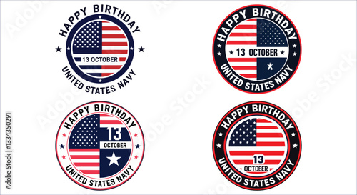 Patriotic united states navy birthday logo. Happy birthday united states navy logo vector. United states navy birthday badge with October 13. October 13 happy birthday united states navy badge vector