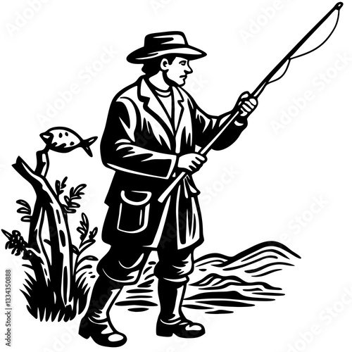 Person with a fishing rod catching fish by the water
