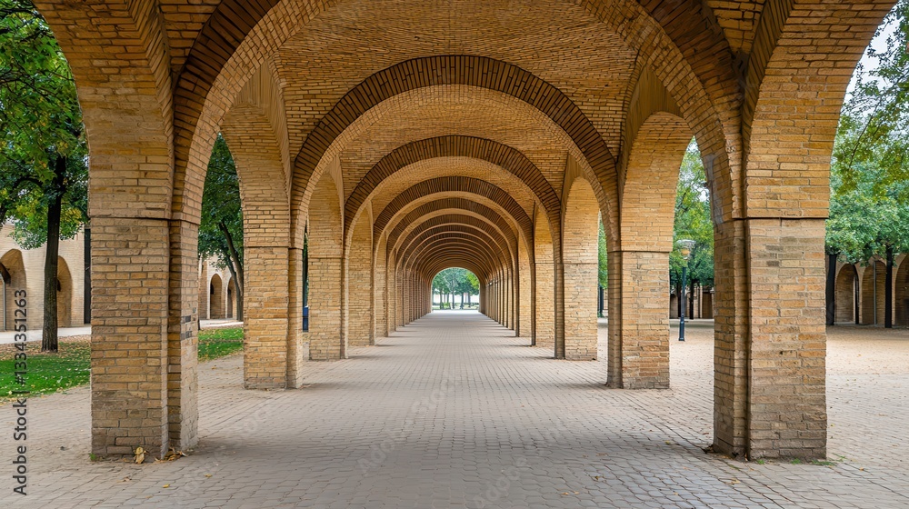 Fototapeta premium Arched walkway park autumn pathway perspective