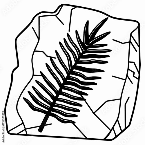Black fern fossil illustration in transparent crystal structure