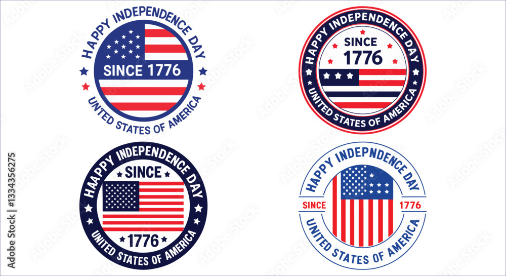 Happy independence day badge vector with American flag since 1776. USA independence day round badge with stars. United states of America independence day badge vector. USA Freedom Badge since 1776 Happy independence day badge vector with American flag since 1776. USA independence day round badge with stars. United states of America independence day badge vector. USA Freedom Badge since 1776