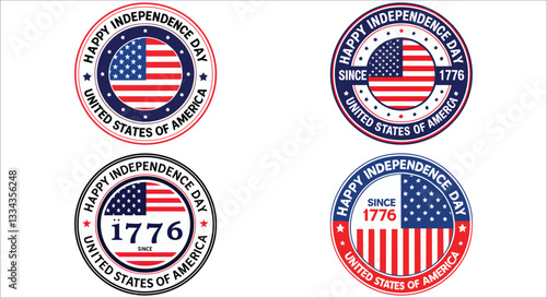 Happy independence day badge vector with American flag since 1776.  USA independence day round badge with stars. United states of America independence day badge vector. USA Freedom Badge since 1776