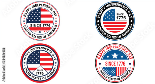 Happy independence day badge vector with American flag since 1776.  USA independence day round badge with stars. United states of America independence day badge vector. USA Freedom Badge since 1776