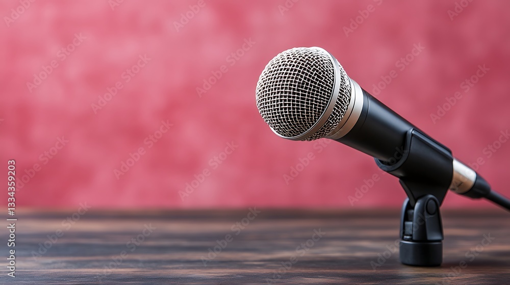 Obraz premium Public speaking event microphone setup for engaging presentations indoor venue focused view