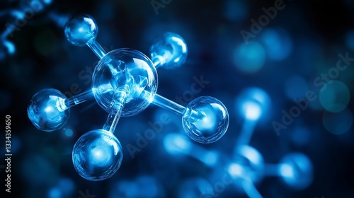 abstract background of gas molecules represented as glowing blue particles floating in a dark void, evoking scientific and industrial themes