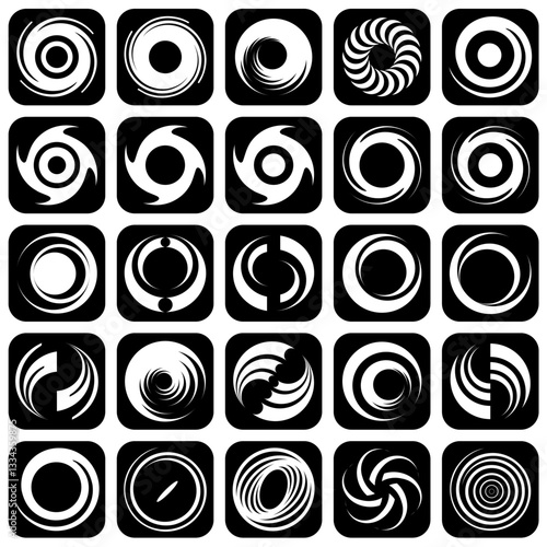 Abstract Rotation Black and White Design Elements Set.