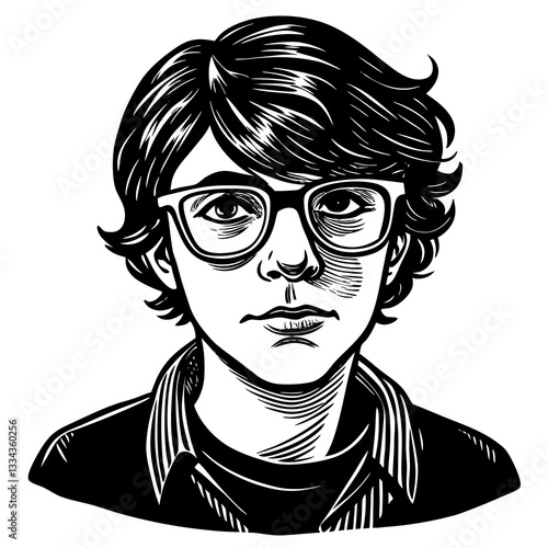 Person with glasses looking thoughtfully against a monochrome background