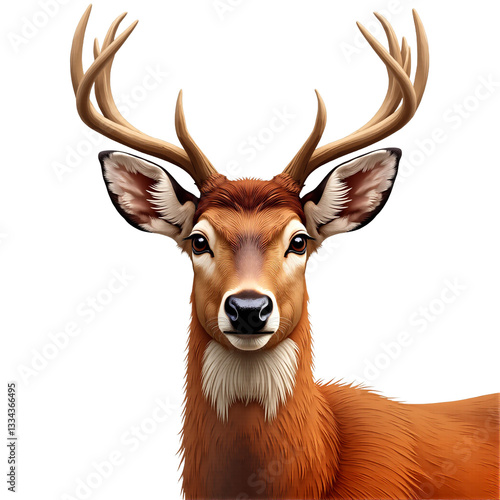 Red deer portrait illustration isolated on white background. Majestic stag for wildlife, nature, autumn designs. Serene, calm artwork. Isolated on transparent background.