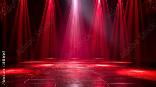Podium with red lighting in a dark space