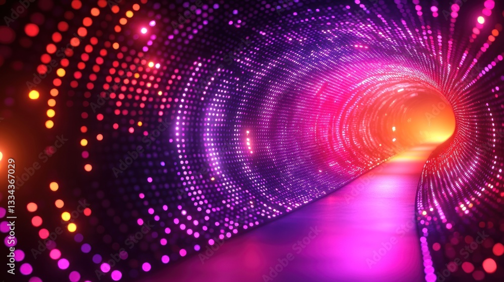 Fototapeta premium Abstract colorful LED tunnel, vibrant lights, glowing pathway.