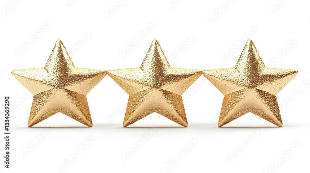 Five polished golden stars align in a row on a white background, showcasing a premium metallic texture and soft shadows for a luxurious rating symbol. Five polished golden stars align in a row on a white background, showcasing a premium metallic texture and soft shadows for a luxurious rating symbol.