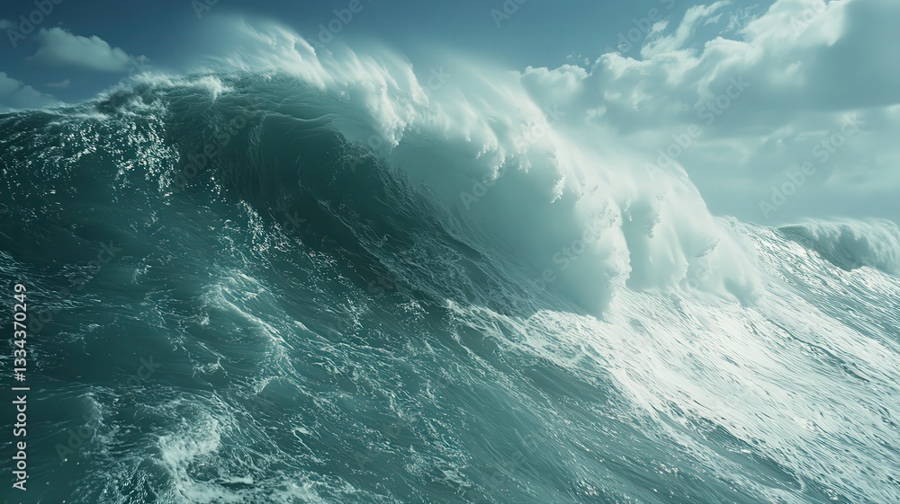 Powerful Ocean Waves Crashing Under a Dramatic Stormy Sky