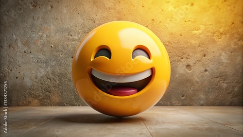 3D Grinning Emoji Face, Happy Smiling Emoticon, Digital Art, Joyful Expression, Cheerful Cartoon