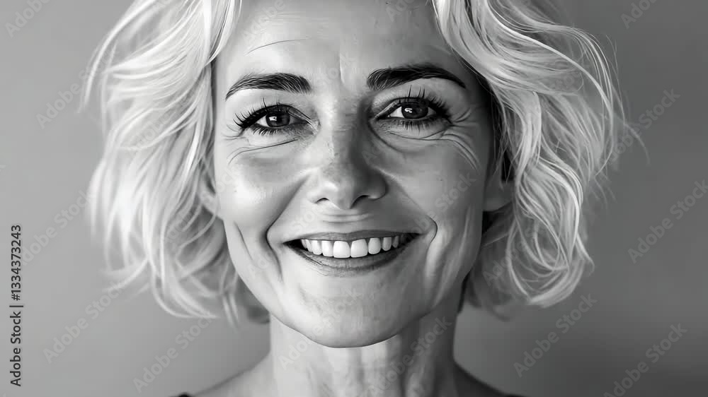Black and white portrait of a smiling woman Black and white portrait of a smiling woman