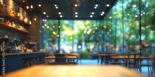 Wallpaper Mural Cozy interior of a modern cafe with ambient lights and greenery in the background during the afternoon Torontodigital.ca